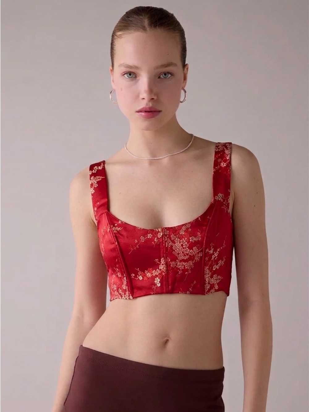 VINTAGE VICTORIAβS SECRET Collection Silk Red Floral Satin Corset Crop Top Small